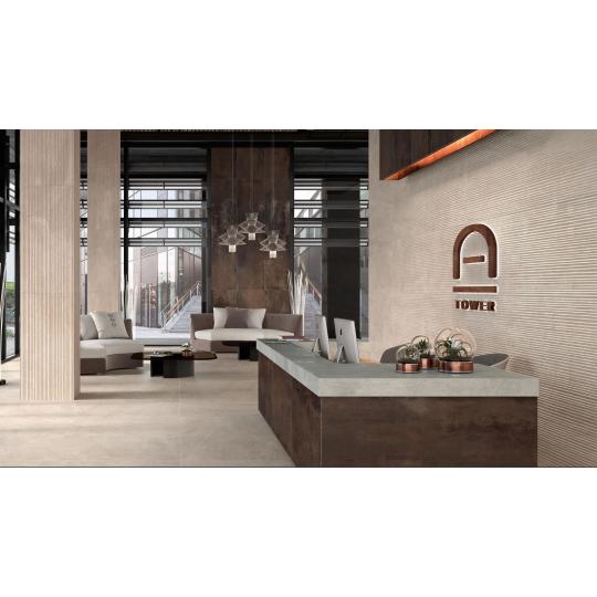 bezs csikos furdoszoba fali csempe 3d-s rusztikus kohatasu koburkolat design mediterran elegans tortfeher dekor burkolat lakberendezes csempek budapest lakberendezesi aruhaz.jpg